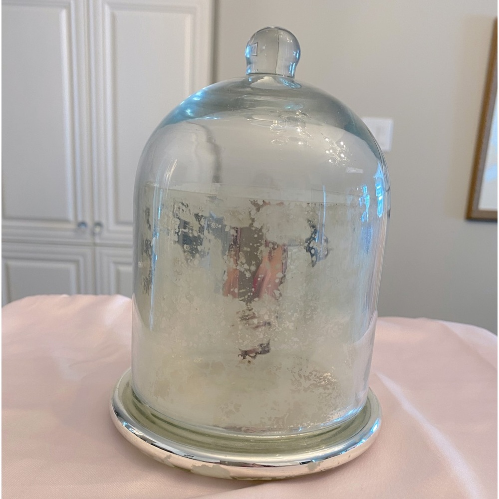 Cloche Clear Faux Mercury Glass Display Jar with Lid with Glass Knob Top